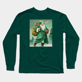 Victorian Father Christmas Wearing Retro Green Robe Long Sleeve T-Shirt